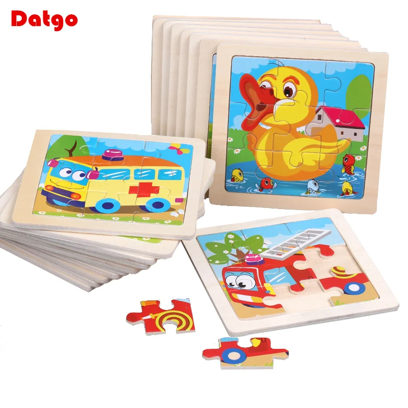 Rompecabezas de madera Tangram para niños, juguete educativo de 11x11cm con dibujos animados de animales, ideal para regalo, gran oferta