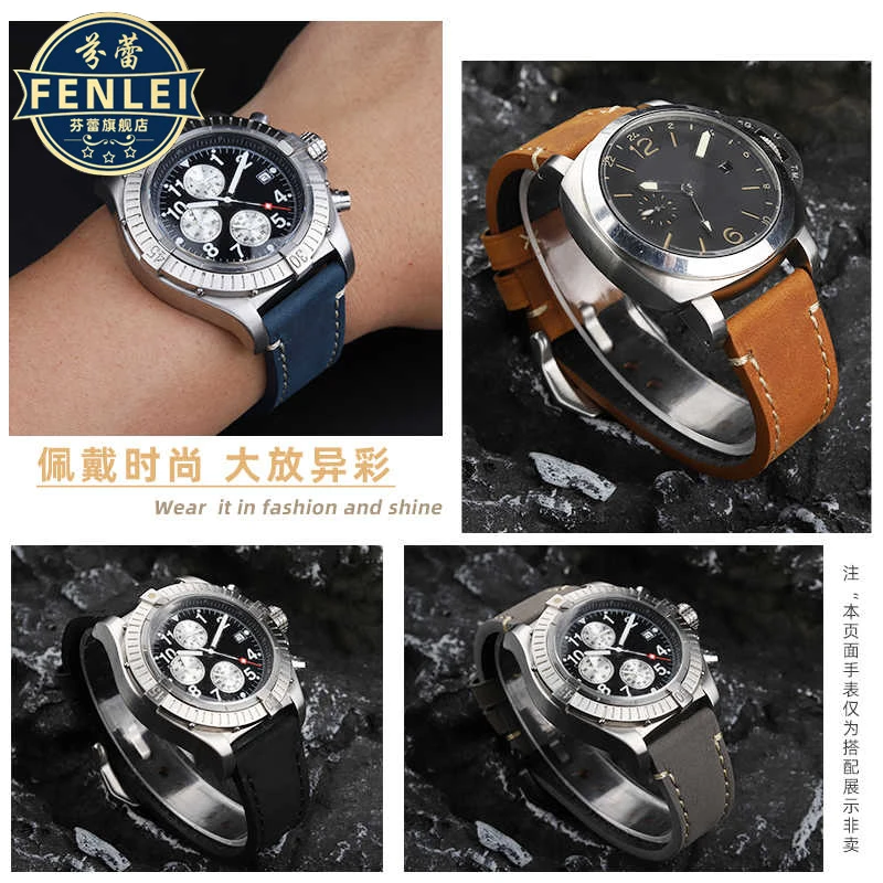 حزام ساعة من جلد الحصان المجنون للرجال ، إكسسوارات من جلد البقر ، PAM441 البحر السمين ، Lumino PAM1086 ، 22 ، 24 ، 26