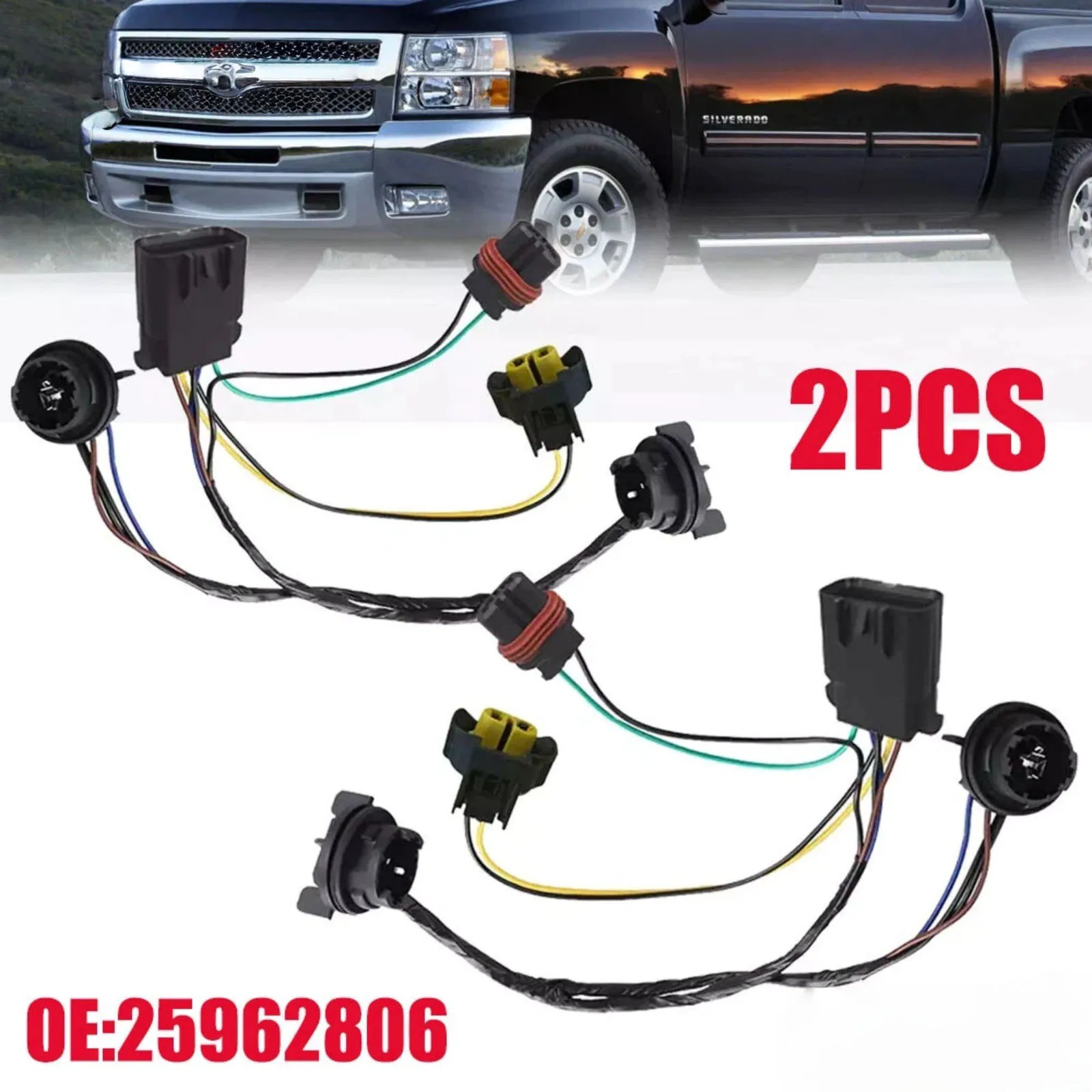 

2X Headlight Wiring Harness 645-745 15841609 25962806 For Chevy Silverado 1500 2500 3500HD 2007-2014 Copper Core OEM Fit