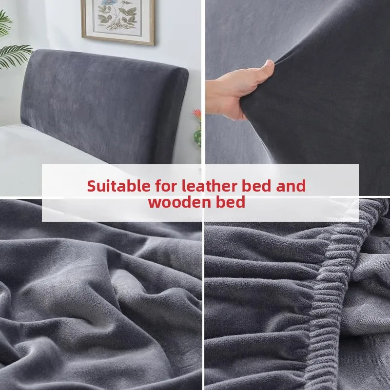 

Velvet Full Wrap Elastic Bed Head Cover Pure Color Fabric Leather Bed Wood Board Bed Home Dustproof Protection Cover