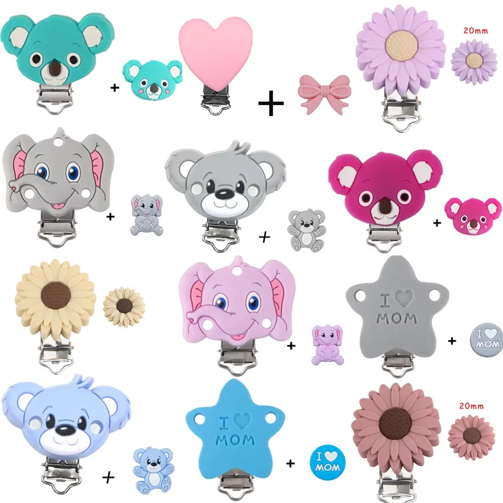 2Pcs/Lot Animals Flower Daisy Rainbow Bear Silicone Beads Clips For DIY Making Jewelry Necklace Handmade Accessories