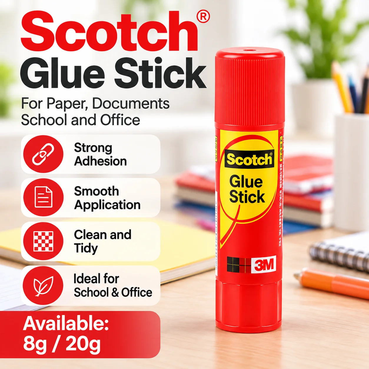 3M Scotch 5008B 5020B Glue Stick Strong Bond Smooth Application for Paper Cardboard School Office DIY Crafts 8g 20g
