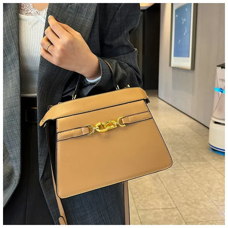 Retro Women's Shoulder Bag Large Capacity Solid Color Handbag, Minimalist Genuine Leather Tote with Adjustable Crossbody Strap