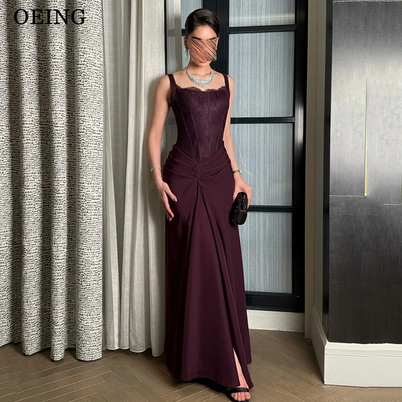

OEING Simple Mermaid Burgundy Prom Dresses Square Collar Pleats Party Gowns Sleeveless Floor-Length Evening Dress Customized