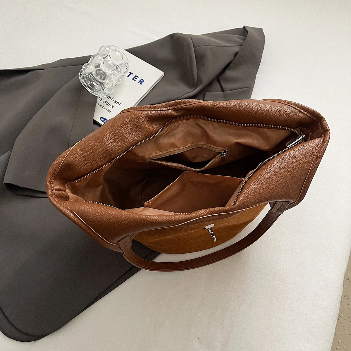 Sac à bandoulière rétro en daim pour femmes, sac à main Hobo de styliste à poignée supérieure pour le travail, le Shopping et les voyages