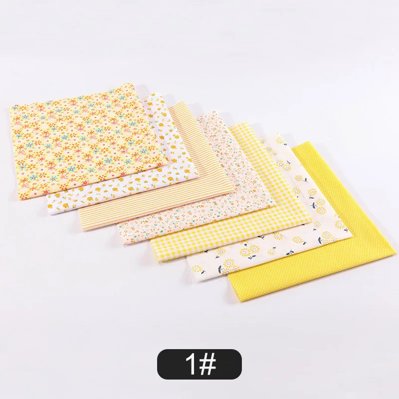 7 Buah 25X24Cm Kain Katun Bergaris Floral Campuran Kain Jahit Tenun Cetak untuk Kain Jahit Patchwork DIY Bahan Buatan Tangan