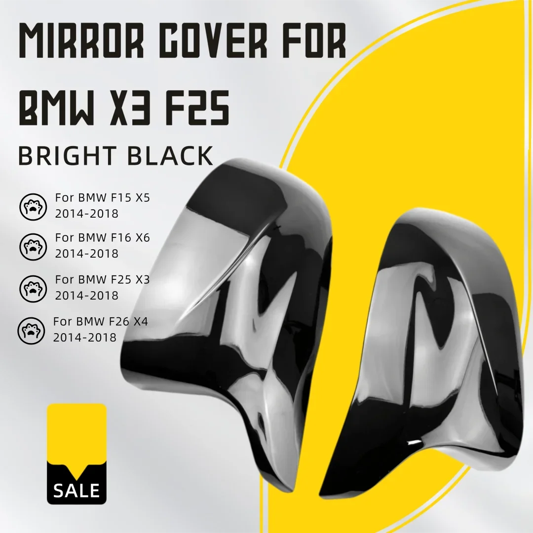 Auto Car Rear View Side Mirror Cover Trim for BMW F25 X3 F26 X4 F15 X5 F16 X6 2014 2015-2018 Bright black Carbon Fiber view 3