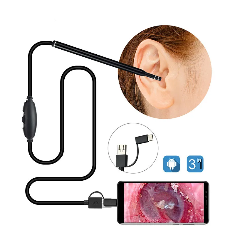 Smart Life Healthy Mini Visual Ear Cleaner USB Endoscope Camera Waterproof 5.5mm Len Soft Wire TypeC Otoscope Earpick Borescope