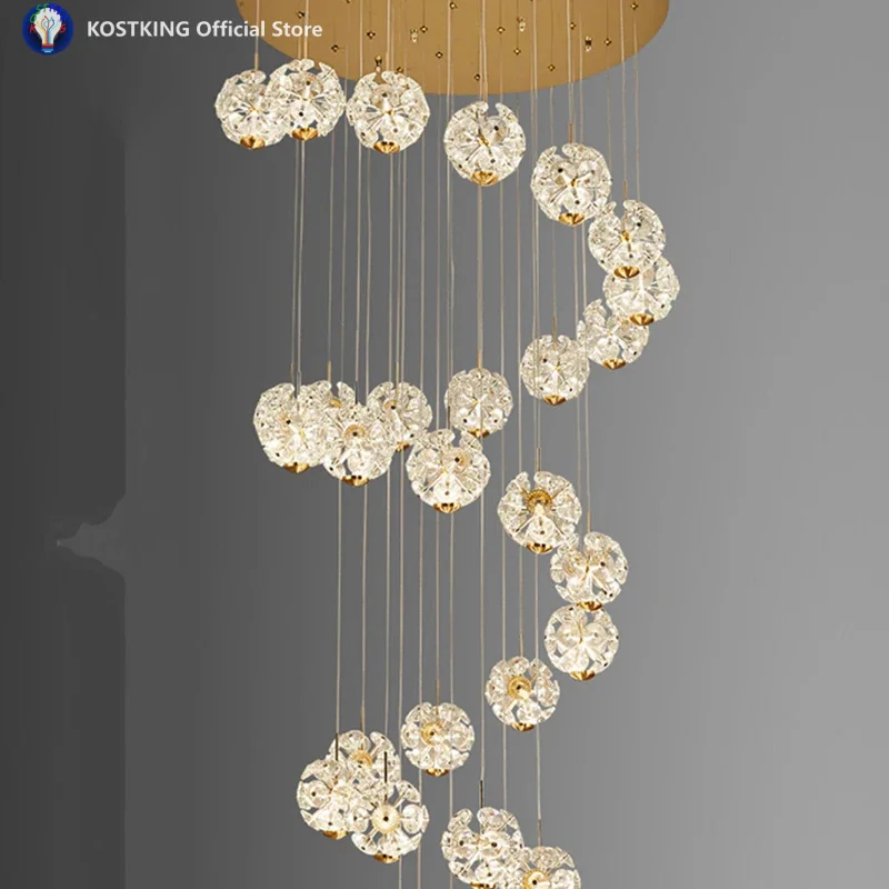 Golden Staircase Long Chandelier Crystal Chandelier Light Luxury Modern Living Room Villa Duplex Floor Lamp Indoor Lighting Lamp