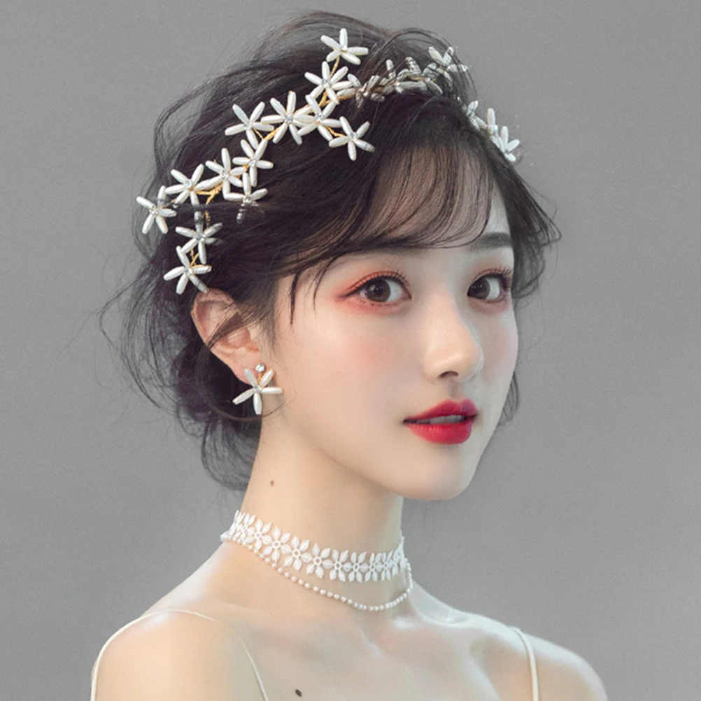 

Свадебный головной убор невесты, повязка на голову с цветком, аксессуары для волос, головной убор с жемчугом, подружка невесты