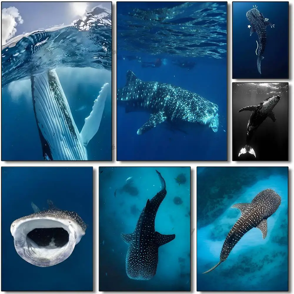 Classic Giant Sea Creature Whale Shark Poster Self-adhesive Art Room Entrance Restaurant Wall Decor Art Painting