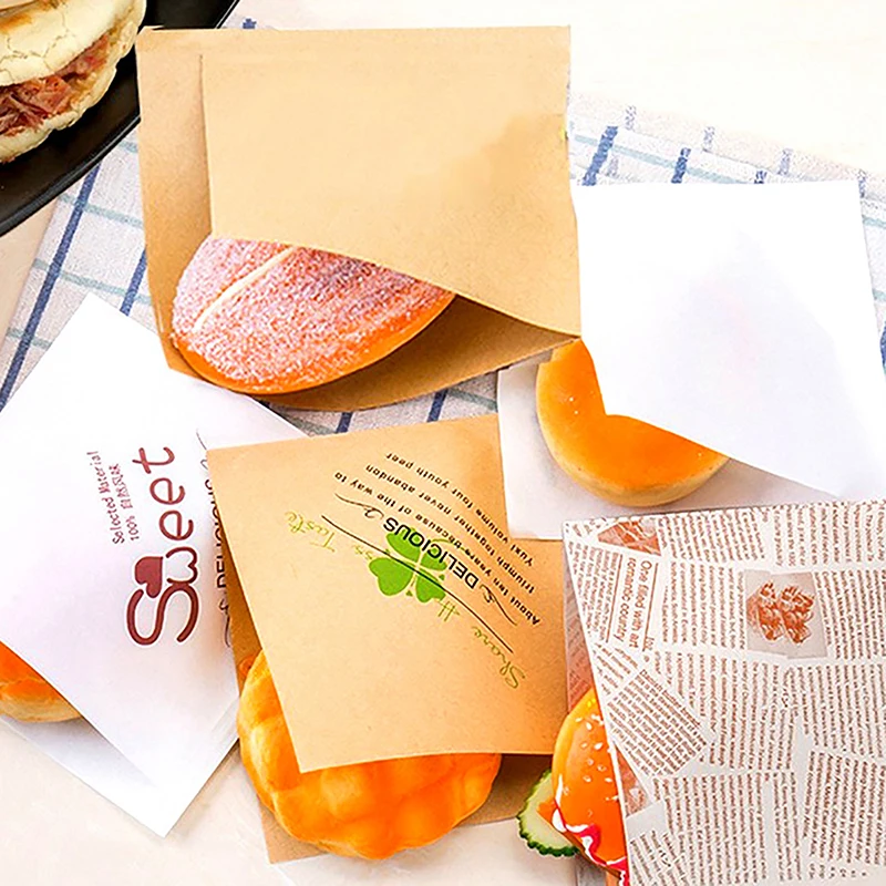 100Pcs Kraft Paper Sandwich Paper Wrap Disposable Food Packing Paper Triangle Shape Oil-Proof Doughnut Packing Bag Baking Tools