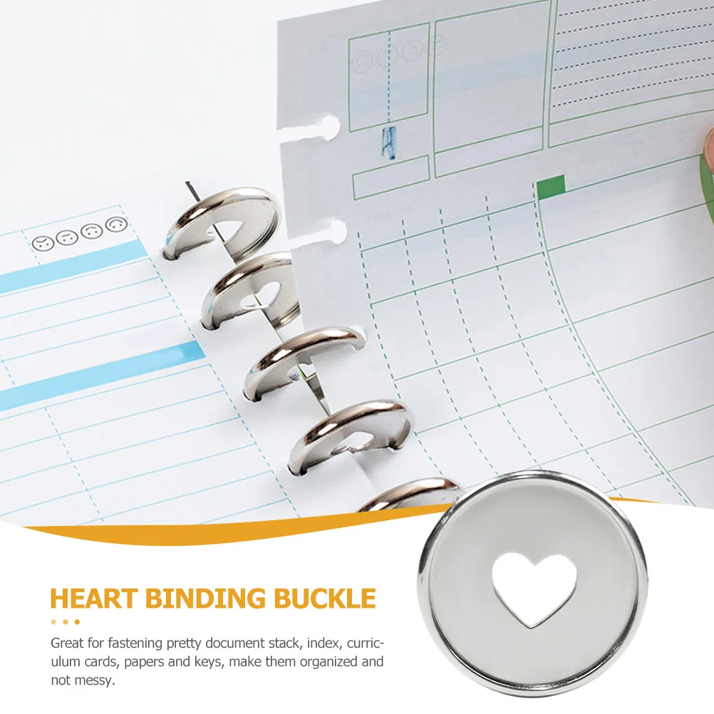 10 ชิ้นโน้ตบุ๊ค Heart Binding Buckle Binder อุปกรณ์วางแผนเครื่องมือหัวเข็มขัดแผ่นเงิน