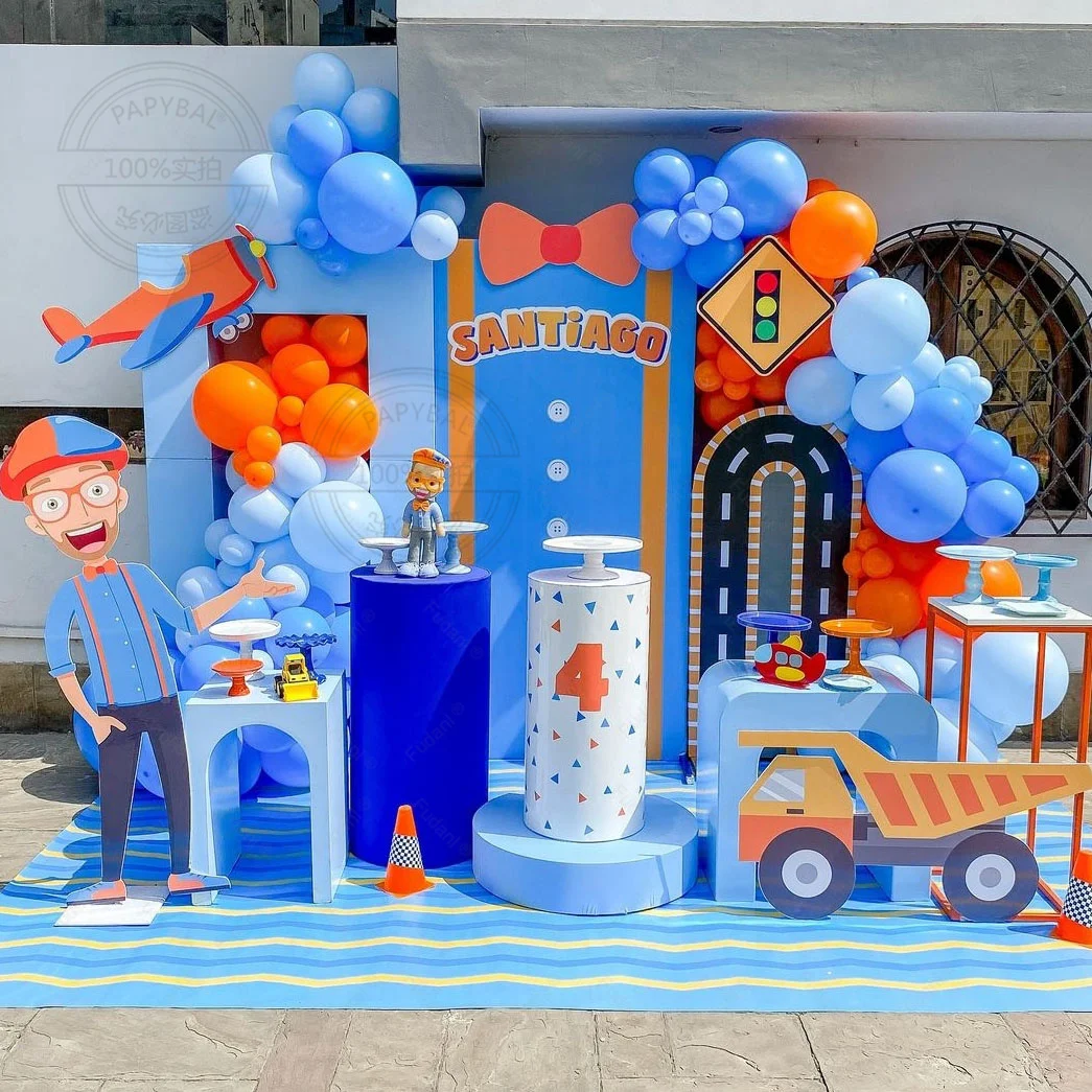 122PCS blue orange latex Balloon Arch Kit Boy Child Blippi themed birthday party decoration balloon gender reveal decoration