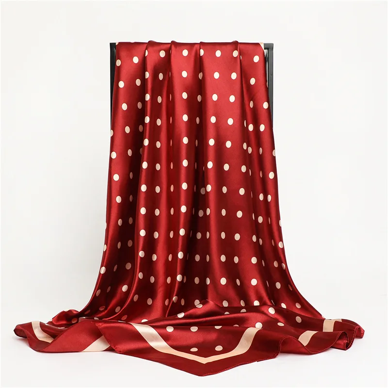 Polka Dot Kopftuch Seide Satin Hals Schal Für Frauen Drucken Hijab Schals Weibliche 90*90 cm Quadratische Tücher und Wraps Schals Für Dame – Detail 9