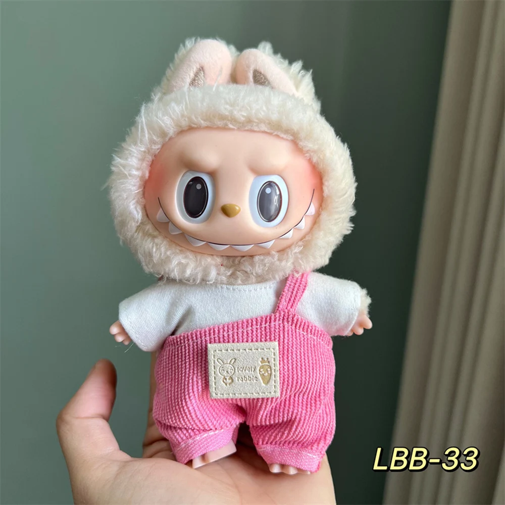 صغيرة لطيف LABUBU دمية الملابس مجموعة اكسسوارات 15-17 سنتيمتر Labubu أيدول V1 V2 مختلف اللون وزرة نمط سلسلة مجموعة الملابس هدية