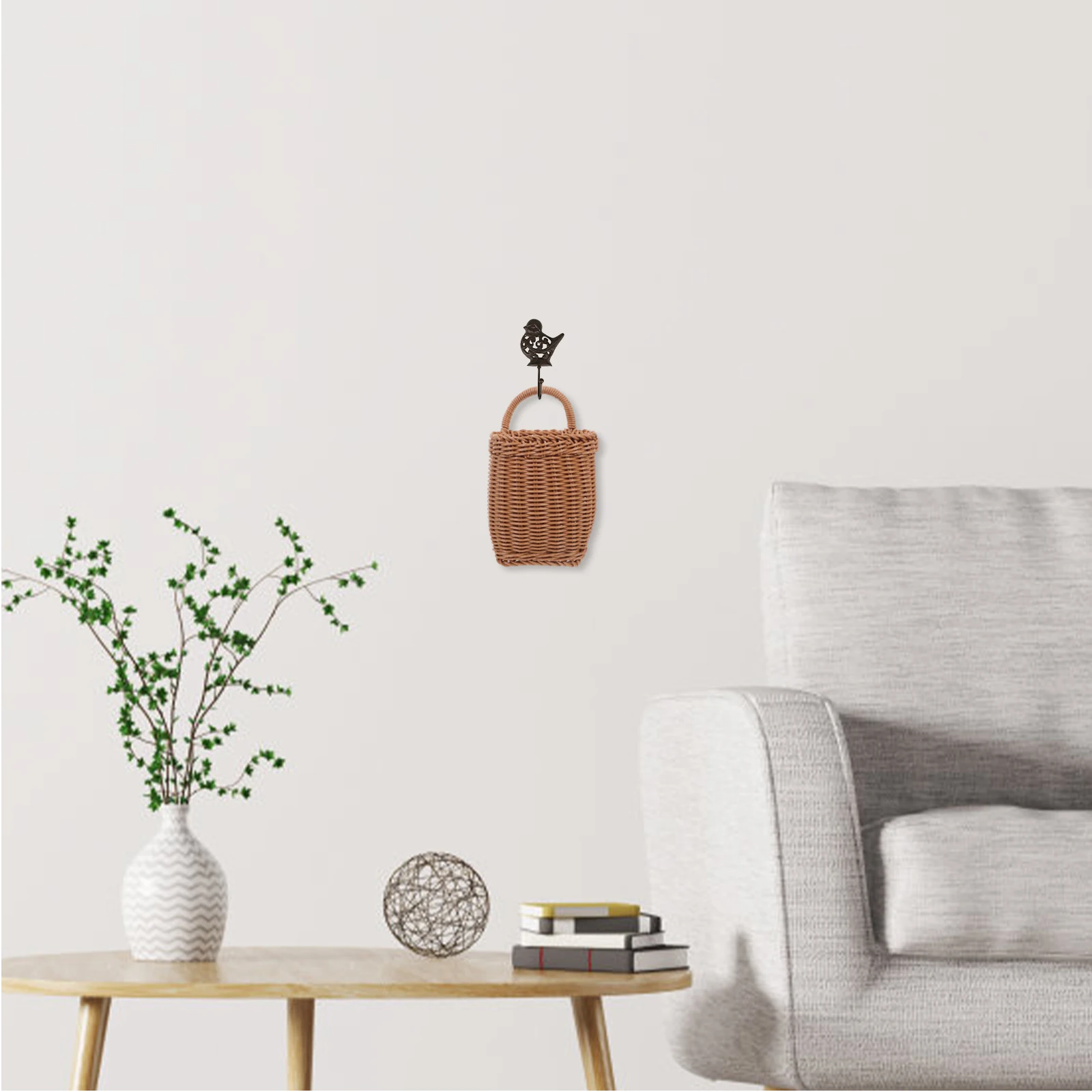 

Wall Hanging Storage Basket Fruit Hammock for Front Door Kitchen Utensils Hand Woven Flower Iron