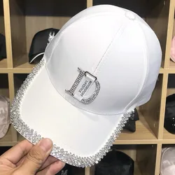 Glitter Rhinestone Letter D Baseball Caps Trendy Women Cotton Blingbling Cap Snapback Hip Hop Cap Outdoor Women's Sun Hat