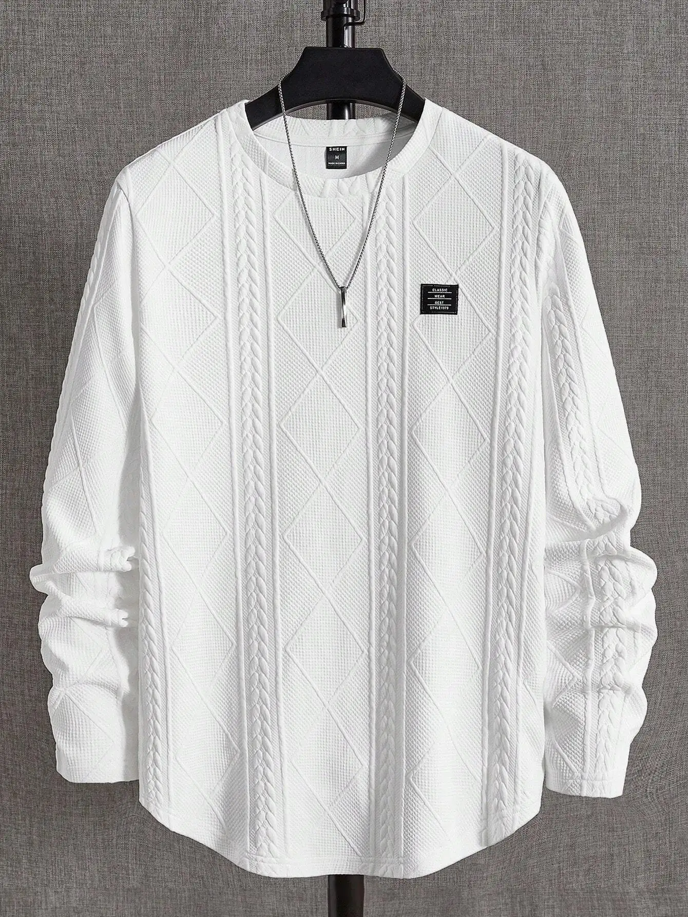 

Men's Textured Cable Knit Loose Fit Crew Neck Long Sleeve Sweater