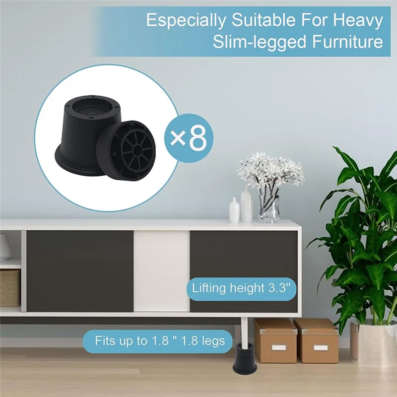 A07I Elevadores de cama de 3 pulgadas Elevadores de muebles de alta resistencia, elevadores de cama, soportes de elevador de cama de hasta 6.000 libras Paquete de 8