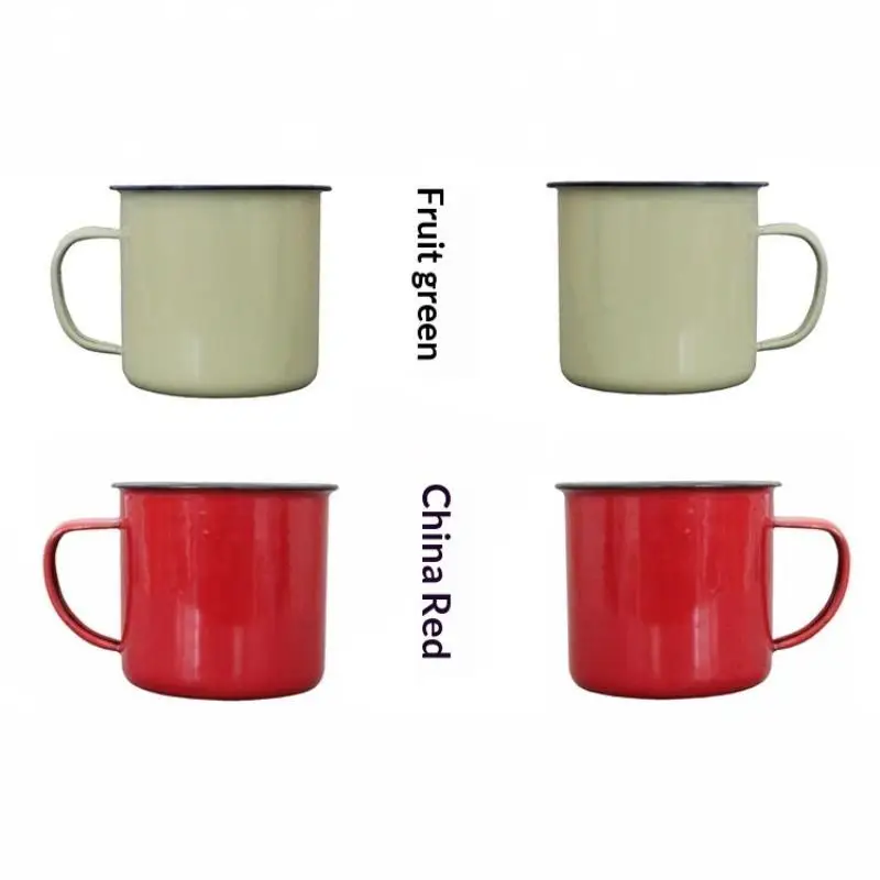 【L】Retro Old-fashioned Enamel Drinking Mugs Multiple Color Food-grade 240ml Drinking Cup For Home Camping Office Use