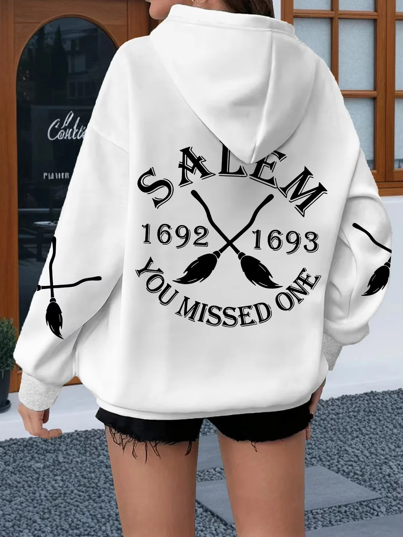 Y2k Hip Pop Sweatshirt Salem Witch Trial Pattern Hooded Sweatshirt Casual Loose Hooded Fashion Print Sweatshirt Unisex