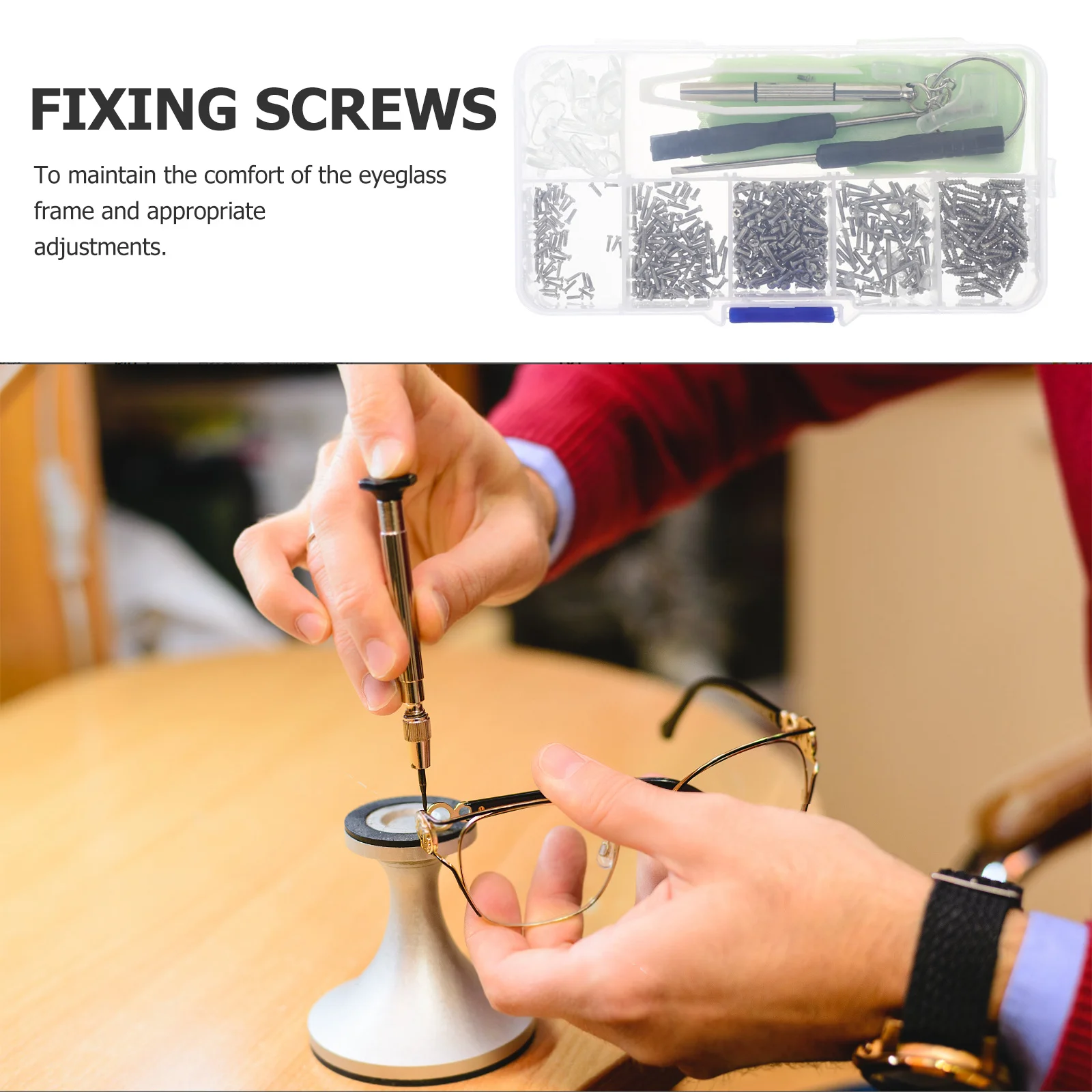 

1Set Eyeglass Repair Parts Durable Plastic Silicone Stainless Steel Glasses Fixing Tool Kit for Eyeglasses Sunglasses Clocks
