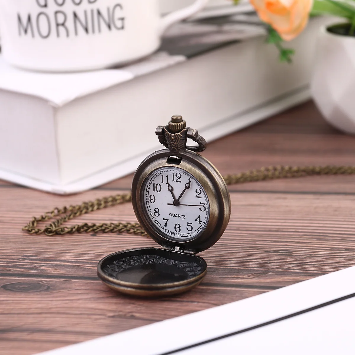 ساعة جيب كلاسيكية بتصميم كلاسيكي بني، قلادة وقت دقيق للعمل لإكسسوارات قلادة هدايا الحفلات اليومية