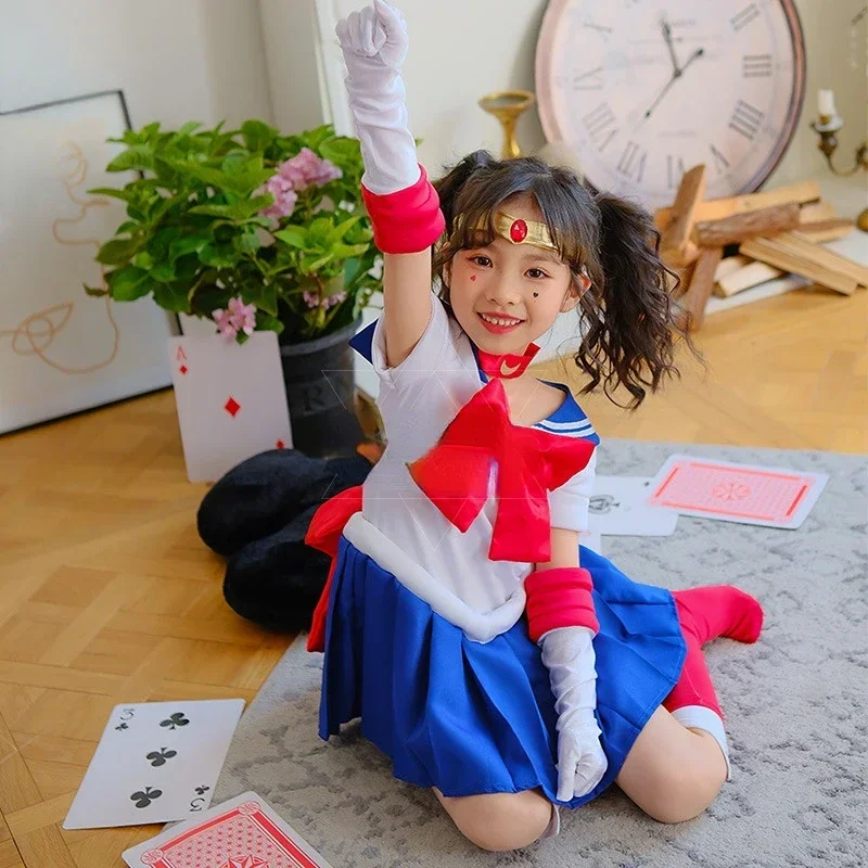 Disfraces de Cosplay de Anime Usagi Tsukino para lindo vestido de manga corta con guantes calcetines ropa de Carnaval de Halloween