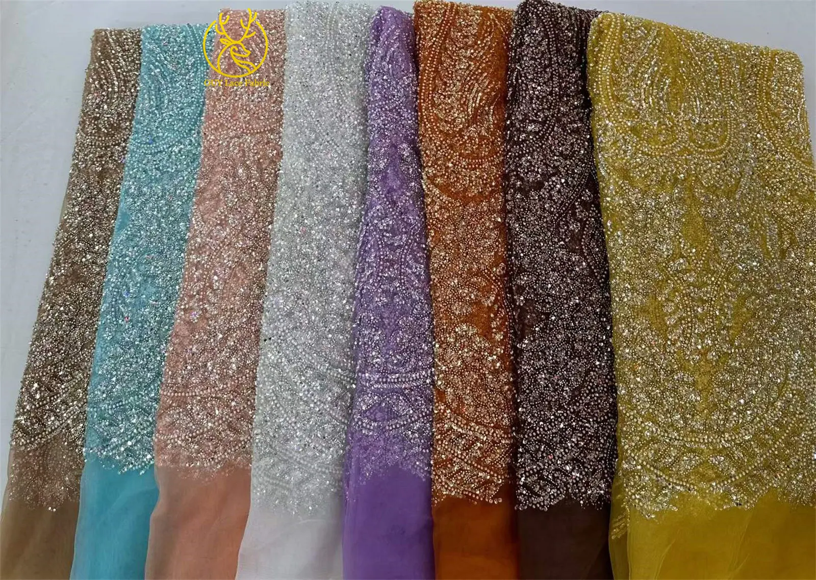 Afrikanischer Brautkleid-Spitzenstoff 2026, französische Pailletten-Spitze, 5 Yards, nigerianische Stickerei, Hochzeits-Mesh-Spitze für Partykleider und Näharbeiten – Detail 3