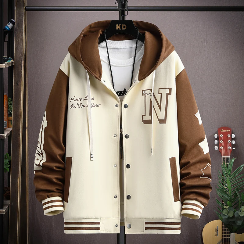 2023 Trendy Hip Hop Hooded Baseball Uniform Unisex Lightweight Sportswear Jacket Men\'s Bomber Jackets Autumn Coat Letter Printed