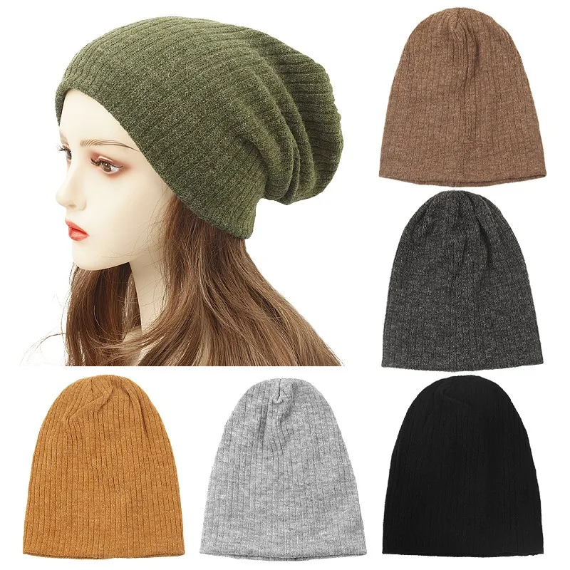 

Women Autumn Winter Stripes Skullies Beanies Slouchy Ladies Girls Plain Baggy Hats Soft Casual Gorros Cap Accessories