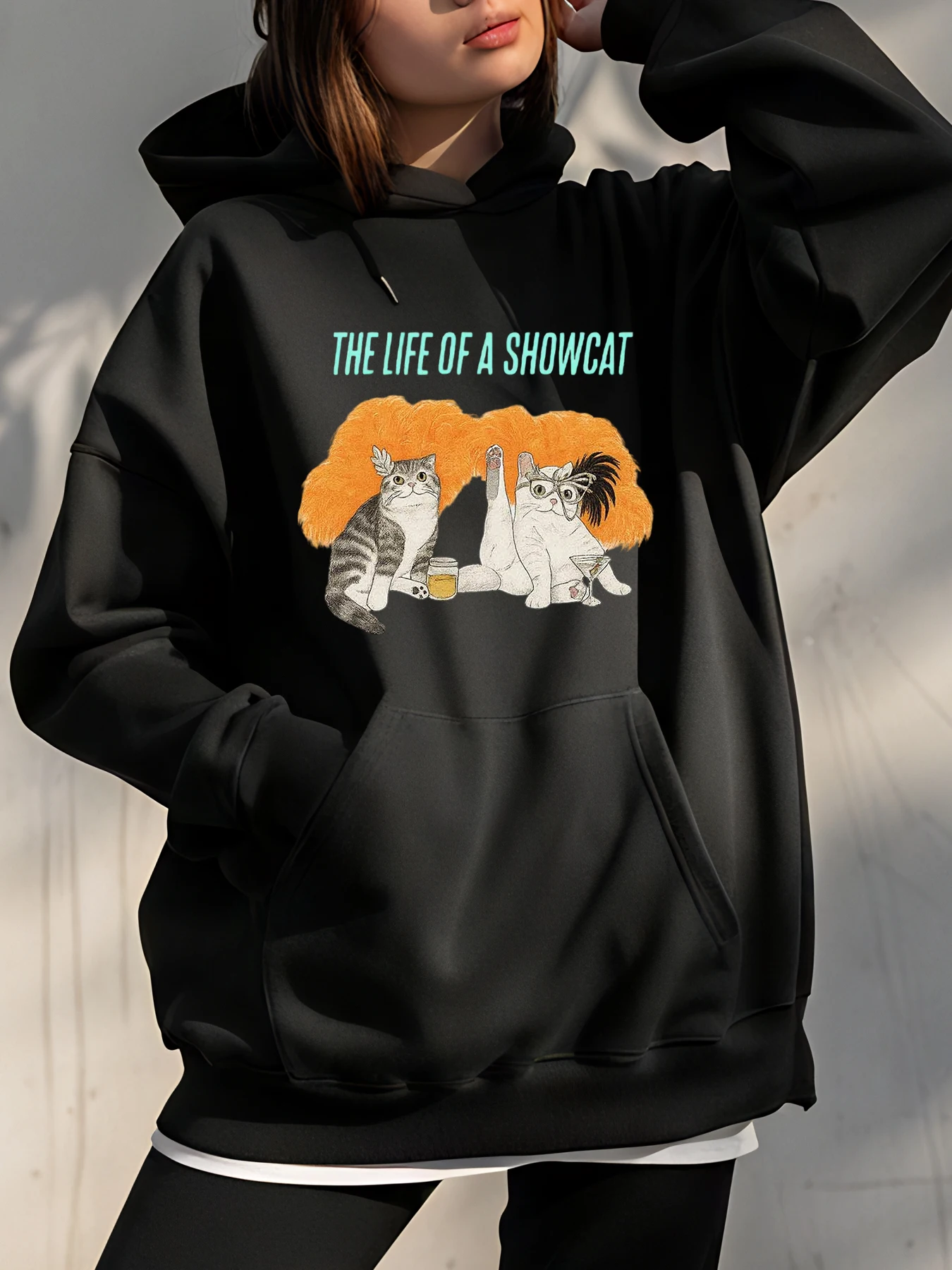 

Толстовка с капюшоном Cat Lover The Life of a Showcat, женская повседневная толстовка с принтом, осенне-зимняя модная уличная одежда унисекс, наряд