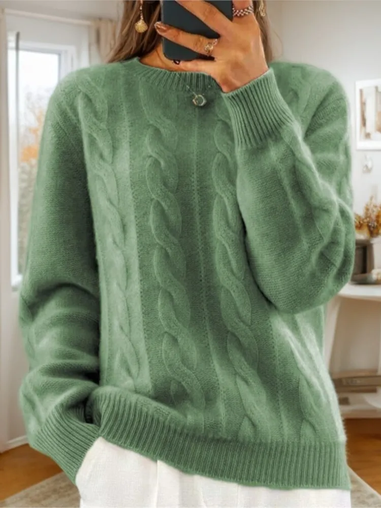 

Women's Long Sleeve Knit Tops Autumn Winter New Solid Color Round Neck Pullovers Office Lady Pullover Sweaters Loose Clothes