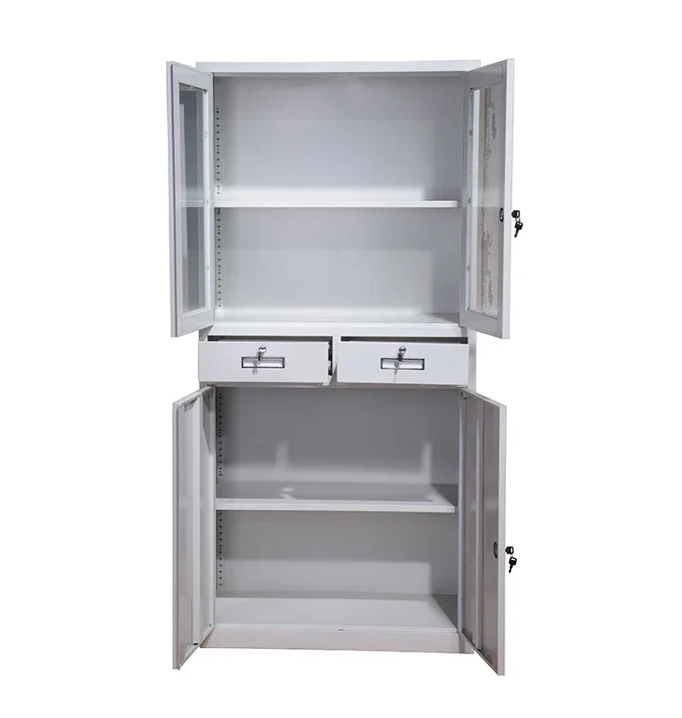 

Wholesale Office Furniture Steel File Storage Cabinet With 2 Glass Doors And 2 Drawer Metal Filing Cabinet