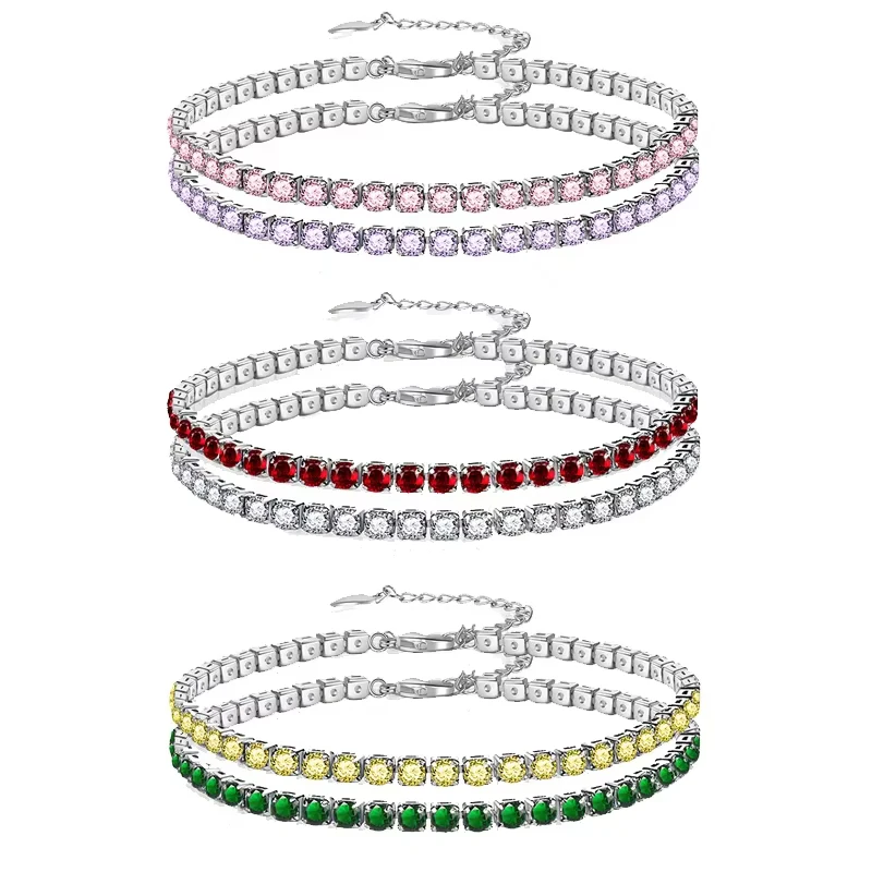 

Charm 925 sterling silver colorful sparkling zircon adjustable bracelet women's exquisite fashion jewelry to friend