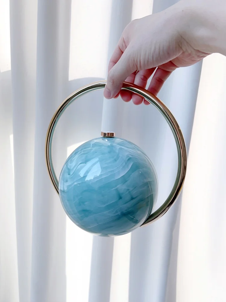 

New Spherical Banquet Bag with Electroplated Handle Trendy High-end Marble Pattern PVC Material Top Handle Handbag