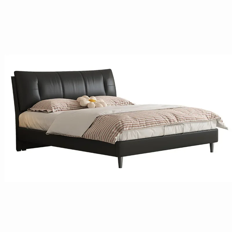 Black leather Italian minimalist soft bag high-end atmospheric master bedroom big wedding first layer