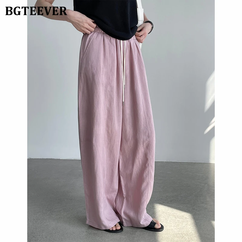 BGTEEVER Women Cotton and Linen Pants, Casual Wide-leg Trousers in Multiple Colors with a Light, Airy Feel