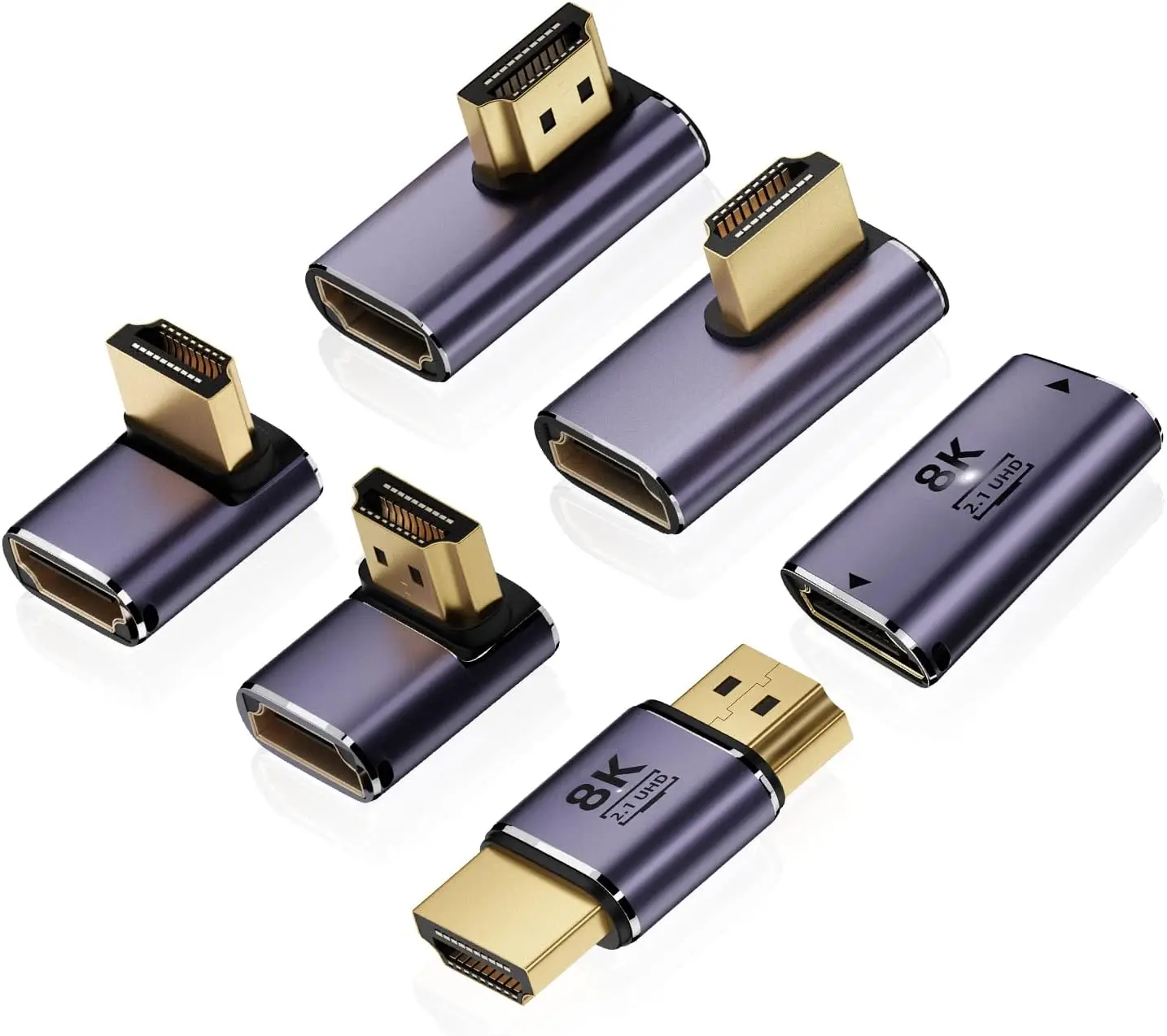 10PCS 8K HDTV 2.1 Adapter 6-Pack Up/Down Left/Right 90° 270° Angled Male Female For HDTV Extender Set Aluminum Alloy Constructio