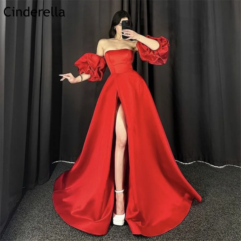 

Red Prom Dresses A-Line Floor Length Side Slit Satin Prom Dresses With Lace Up Back vestidos de fiesta de noche Newest Arrival