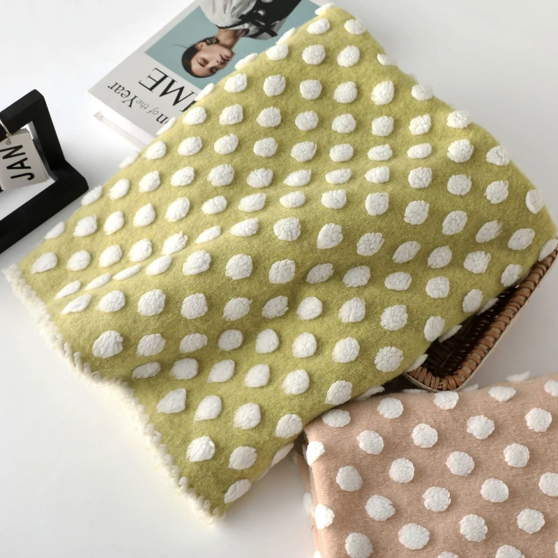 

Ins Cream Polka Dot Jacquard Imitation Woolen Knitted Autumn and Winter Jacket Hoodie Vest Cape Pillow DIY Clothing Fabric