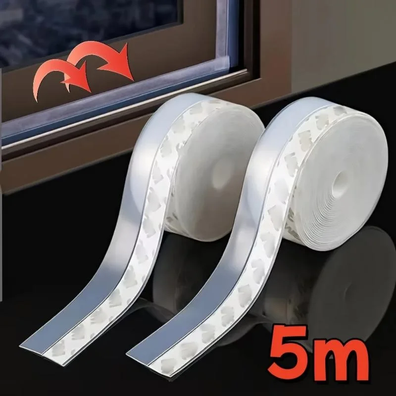 1Roll 5M Self-adhesive Door Window Bottom Weatherstrip Windproof Dust Seal Strip Soundproof Insect Proof Silicone Sealing Tape