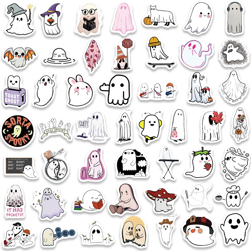 100pcs Funny Cartoon Ghost Stickers fai da te Cute Spooky Laptop decalcomanie bagagli chitarra telefono diario impermeabile Graffiti giocattolo per