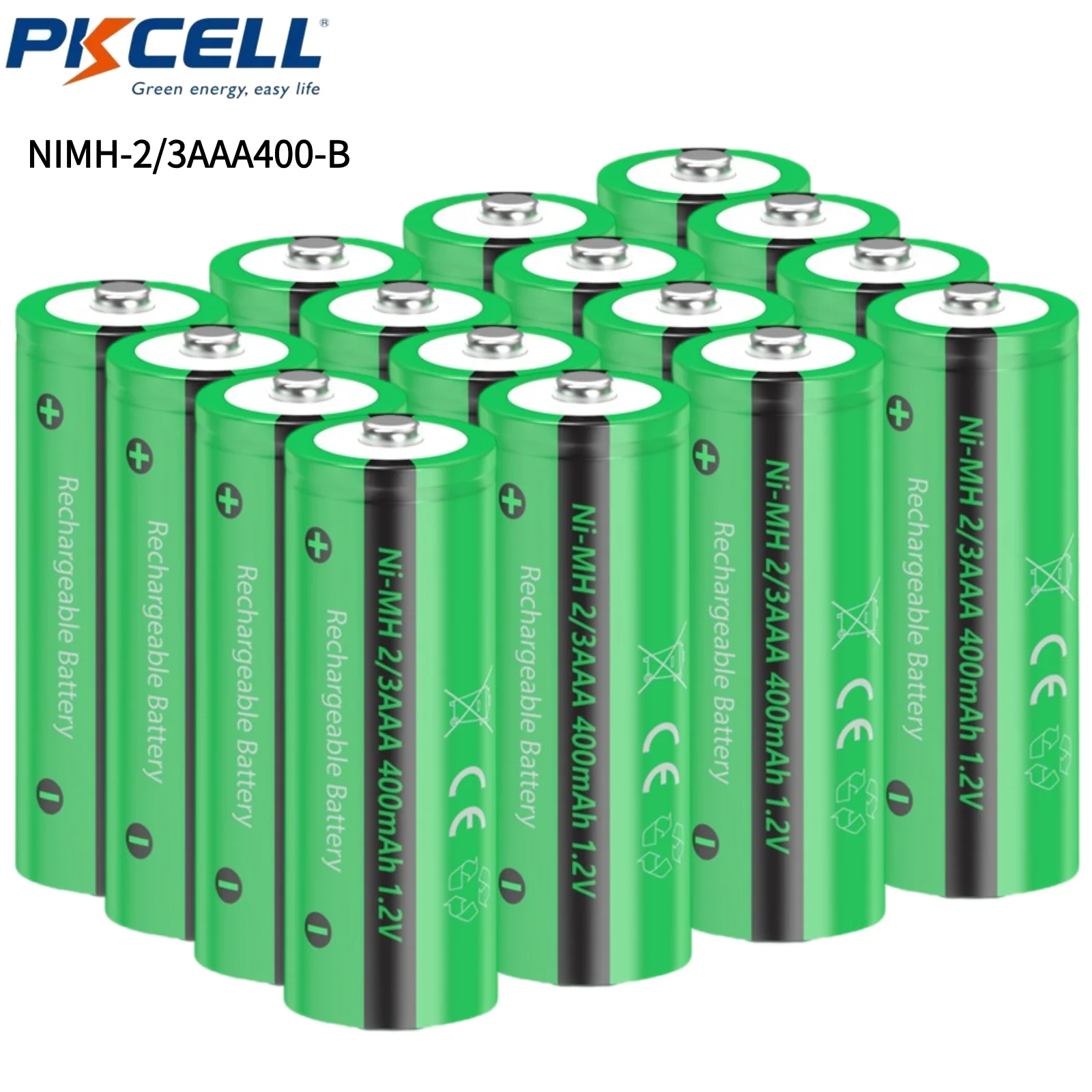 

PKCELL 16PCS NiMH 2/3AAA Rechargeable Battery 1.2V 400mAh Button Top Batteries for Garden Solar Light Pathway Lights