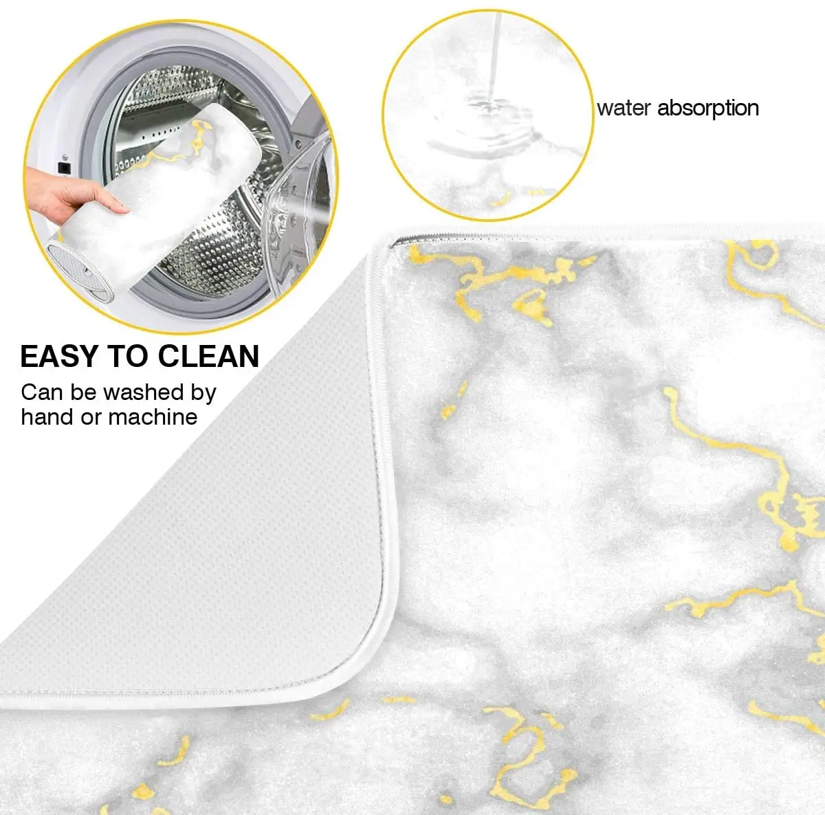 Golden Glitter Marble Dish Drying Mats Absorbent Microfiber Dish Drying Rack Pad and Protector for Kitchen Countertops 18x24in