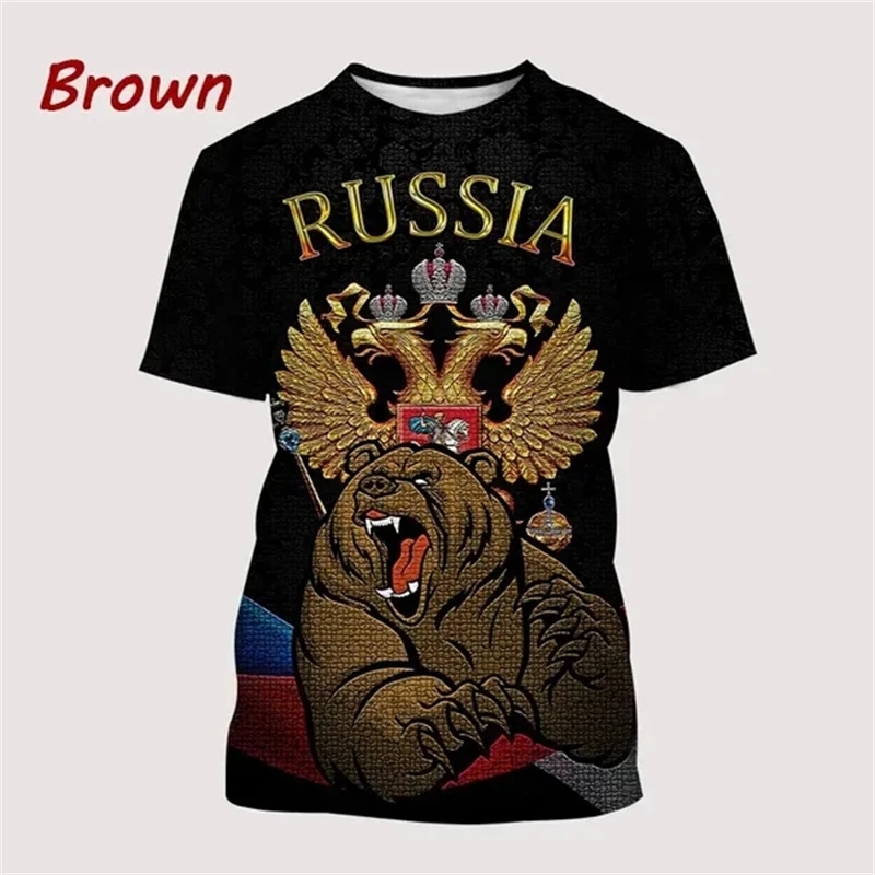 Casual Cool Russia Flag Summer Men\'s 3D Printed Round Neck Short Sleeve Russian Army Tops T Shirts Streetwear Sport T-shirt