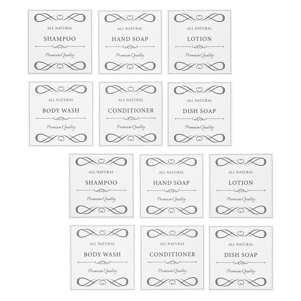 12Pcs PVC Waterproof Labels Self-Adhesive for Soap Dispensers Hand Soap Lotion Shower Bottles Bathroom Organization