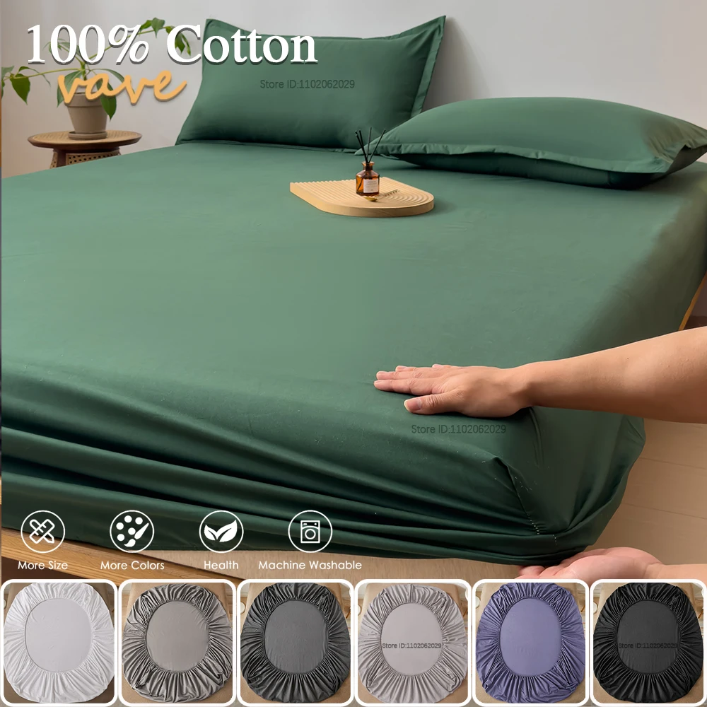 160x200 90x200cm Cotton Fitted Sheet Soild Color with Elastic Band Non Slip Adjustable Mattress Cover for Double King Queen Bed