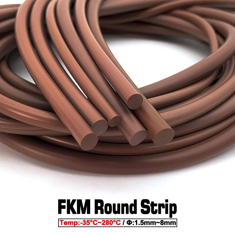 2/3/5M FKM Brown Round Strips Solid Fluororubber Sealing Strip Anti-wear O-Ring Bar Oil Resistance Dia1.5/1.8/2/2.5/3/3.5~8mm